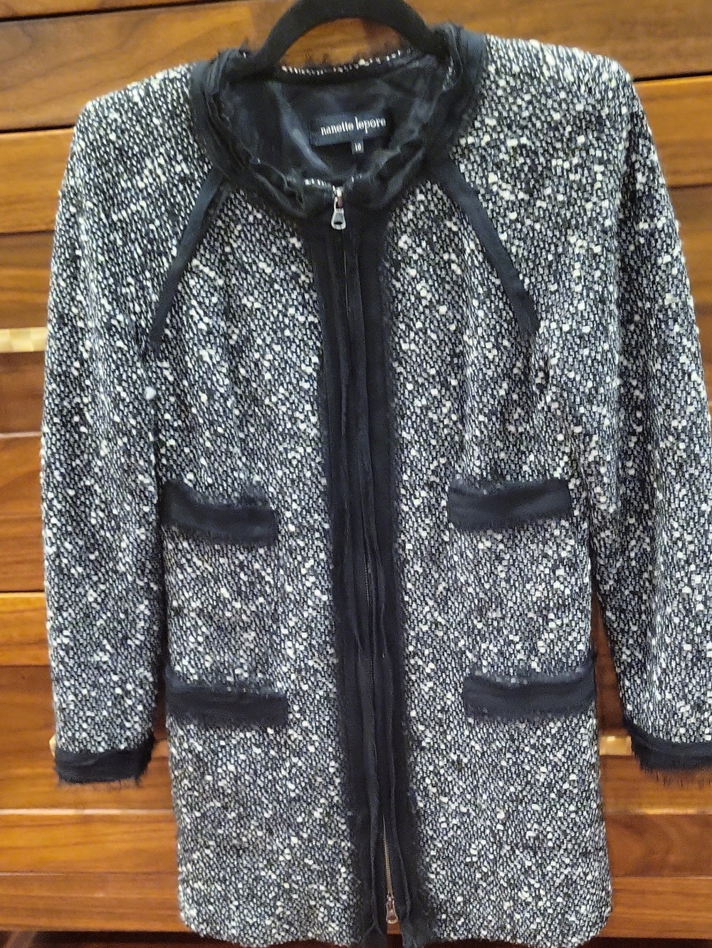 Nanette Lepore Black & White Tweed Zip-Front Jacket